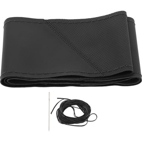 Universelle 15-Zoll-Lenkradverkleidung, schwarzes perforiertes Mikrofaserleder, DIY-Handnaht (1/5)