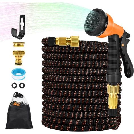 30m Expandable Garden Hose, 100ft Flexible Water Hose, Expandable Garden Hose with 8-Function Spray Gun and 1/2'' and 3/4'' Adapters for Garden Watering, Orange (1/5)