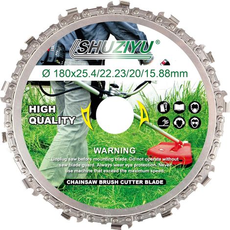 Chainsaw Tooth Circular 180 mm, Brush Cutter Blade, 25.4 mm Shaft, with Washer Adapter 565-20-15.8 mm (1/5)