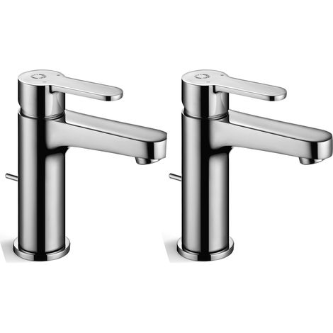 2PCS CECIPA Wasserhahn Bad mit Zugstangen, Badarmatur Waschtischarmatur Waschbecken Armature Höhe 112 MM, Chrom (1/5)