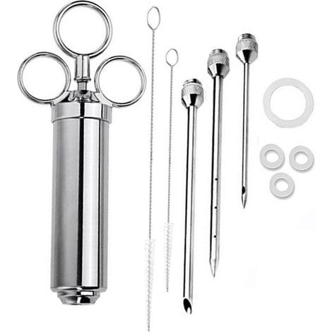 Gewürzspritze Küchenzubehör Dreinadelige Gewürzspritze aus Edelstahl + Reinigungsbürste (1 Set) (1/5)