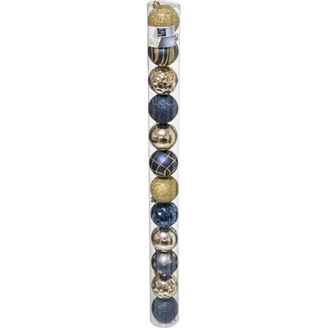 Lot de 12 Boules de Noël "Colorama" 6cm Bleu & Or