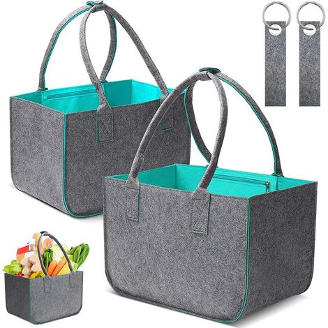 Sac à Provisions Pièces 2 en Feutre 40x27x27cm Multifonctionnel Pliable Poignée Shopping Camping Voyages (1/5)
