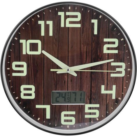 Horloge murale lumineuse, 30,5 cm, silencieuse, en bois, sans bruit de tic-tac, horloge murale à quartz (sans batterie), décoration murale vintage pour salon, chambre à coucher (1/5)