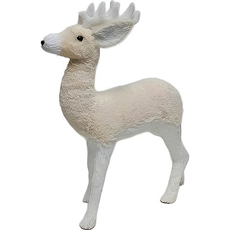 Renna alzata cerbiatto Natalizia cm 62x45 Pellicciosa Bianca Beige Decorativa per Natale Perfetta per Allestimenti Grande con Corna