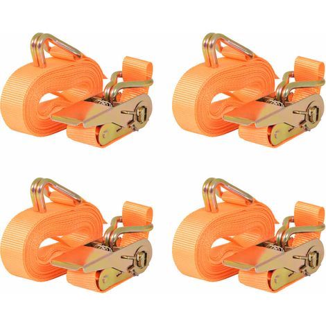 Sangles d'arrimage à cliquet, lot de 4, 0,4 tonne, 6 m x 25 mm, orange (1/5)