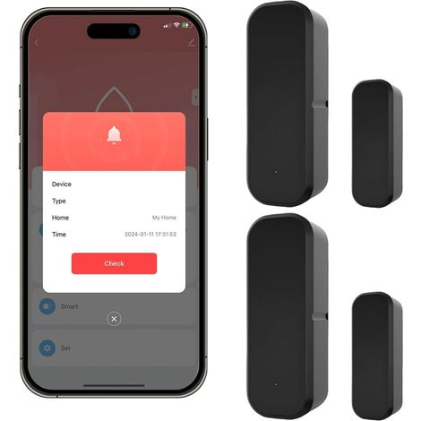2 pièces Capteur de Porte WiFi Noir Alarme de Porte Intelligente Capteur d'ouverture de Porte sans Fil Capteur d'alarme de Porte Carillon d'alarme, Compatible avec et (1/5)