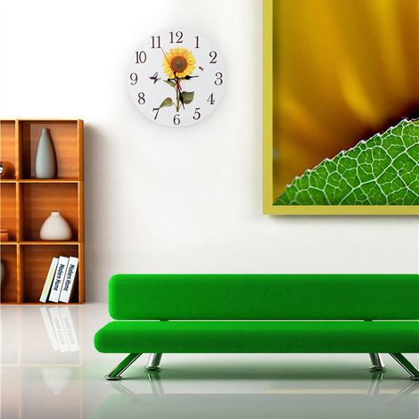 Horloge murale ronde tournesol chiffres arabes, décoration maison bureau, 3 pièces (1/5)