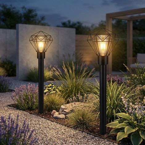 Wegelampe Terrassenlampe Außenleuchte Industriell Stehlampe schwarz Edelstahl Sockelleuchte, 1x E27, LxH 22,5x100 cm, 2er Set