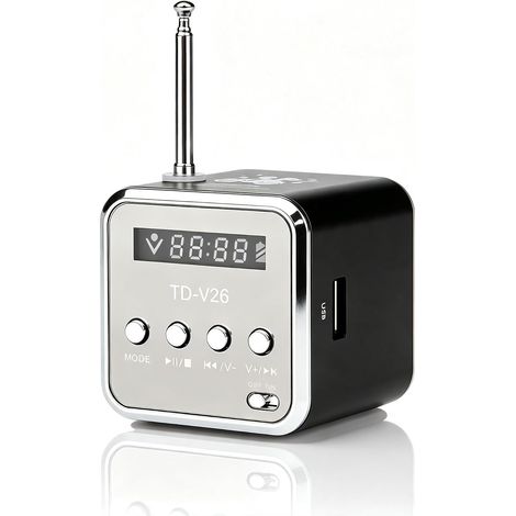 Mini Haut-Parleur Bluetooth Radio, Radio FM Portable, Mini Haut-Parleur extérieur sans Fil, Haut-Parleur de Musique, Lecteur MP3, Station sonore, USB, entrée Ligne, Micro SD TF(Noir) (1/5)