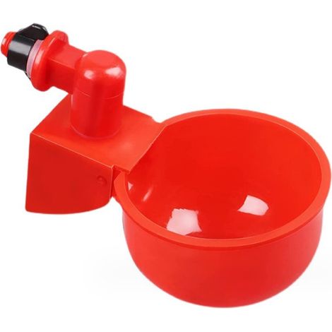 2 abreuvoirs automatiques pour volailles, système à niveau d'eau, bol en plastique rouge, diamètre 7,6 cm, compatible seau ou tuyau