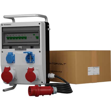 Tableau électrique de chantier 32 A / 16 A, coffret électrique sur pied avec câble 2x230 V Schuko Doktorvolt ECO-S/FI SKHU DV-0403-D (1/5)