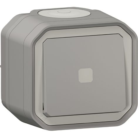 Legrand – Interrupteur temporisé lumineux saillie gris – Montage extérieur – Résistant aux intempéries – Compatible gamme Plexo