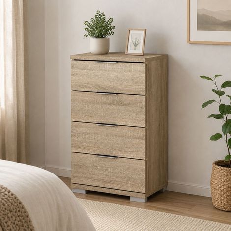 Cassettiera Laka, 4 Cassetti, Apertura Scorrevole, Chiusura Scorrevole, 46x42x79h cm Marrone Rovere (1/3)