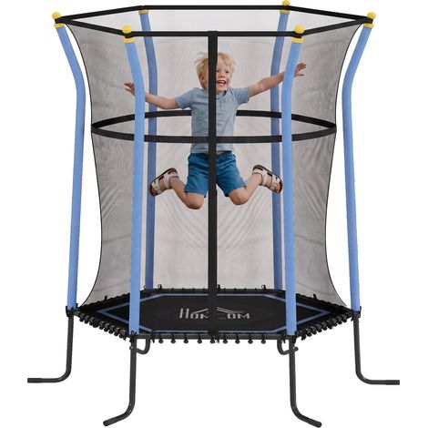 Homcom – Trampoline pour enfant 1,22 x 1,11 x 1,9 m – Filet de sécurité – 6 poteaux rembourrés – Acier anticorrosion – Charge max. 50 kg