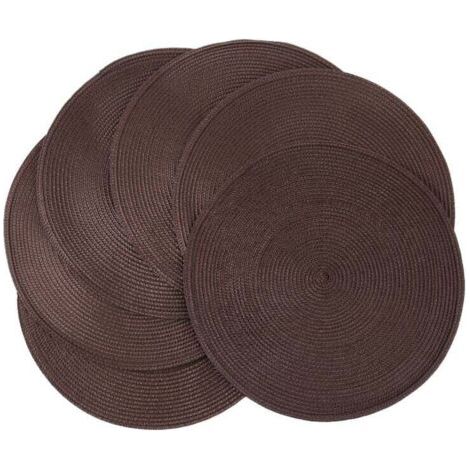 Set mit 6 gewebten Tischschonern, rutschfest und waschbar, 38 cm Durchmesser, braune Farbe, für das Esszimmer. (1/4)