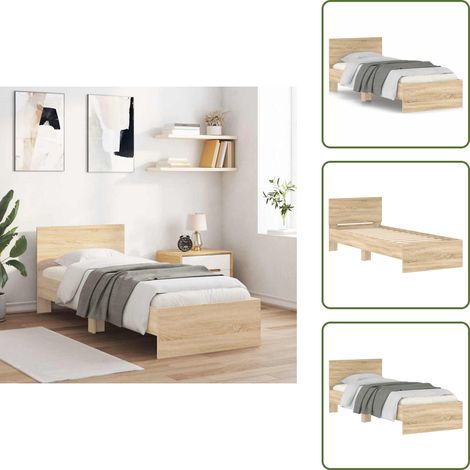 Lit chêne sonoma - vidaXL Cadre de lit sans matelas avec tête de lit 90x200 cm - Lit bois d'ingénierie (1/5)
