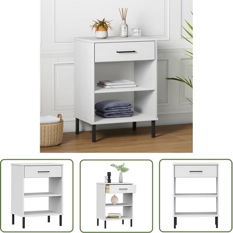 The Living Store Konsolenschrank OSLO mit Metallbeinen Weiß Massivholz Kiefer - Industrieller Stil - Wohnzimmermöbel - Kiefernholzmöbel - Sideboard - Kommode (1/5)