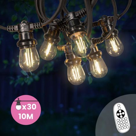 Guirlande Guinguette 10M 30 Bulbes Filament Blanc Chaud Dimmables - Guirlande Lumineuse Ampoule E27 à Intensité Variable - Guirlande Guinguette Led avec Variateur de Luminosité et Télécommande (1/5)