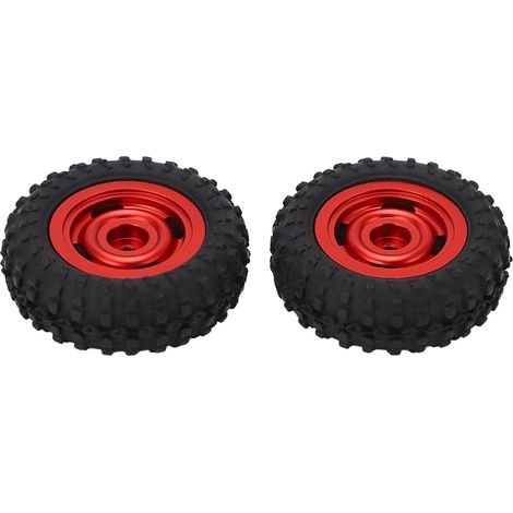 Lot de 2 pneus en caoutchouc de 50 mm avec 4 trous pour jantes rouges de voiture RC AXIAL SCX24 1/24. (1/5)