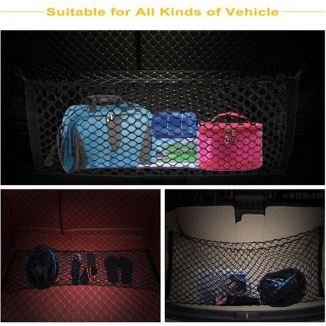 Filet de Rangement, Keenso Organisateur Coffre Voiture en Maille Sac de Rangement Arrière De Voiture 100 × 40cm Noir Universel-rac (1/4)