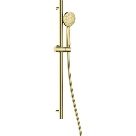 Ensemble de douche avec barre coulissante et douchette ronde 3 fonctions en finition or brossé - Stapol