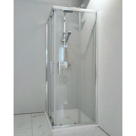 Box doccia 100x100 cm angolare vetro temperato 6mm trasparente, apertura scorrevole e profili cromati (1/5)
