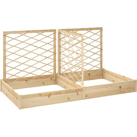 Pflanzkasten aus Holz mit 3 verstellbaren Rankgittern, Blumenkasten für Balkon, Terrasse, Patio, 222 x 114 x 109 cm, Naturholzoptik