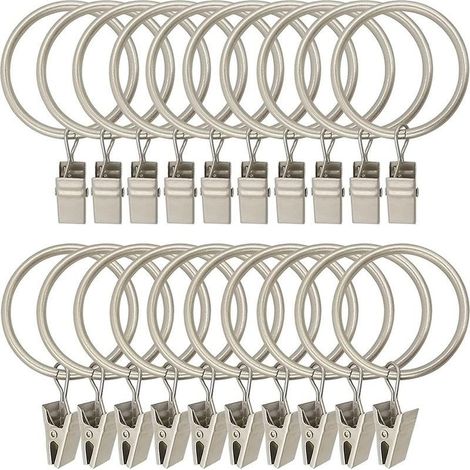 30 Pièces Anneaux de Rideaux en Métal - Pince Rideau Robuste et Antirouille pour Tringle à Rideaux (1/5)