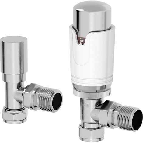 Galiflo Angled Thermostatic Radiator Valve & Lockshield – White, 15mm TRV (1/5)