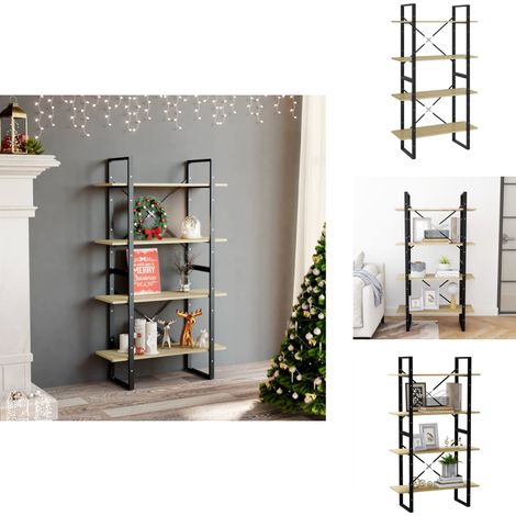 Bücherregal 4 Fächer Sonoma-Eiche 80x30x140 cm Holzwerkstoff - Bücherregal - Holzregal - Eichefarbenes Regal - Industrielles Regal - Wohnzimmerregal (1/5)