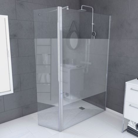 paroi de douche et volet pivotant 120+40x200 cm - bande dépolie - barre de fixation chrome