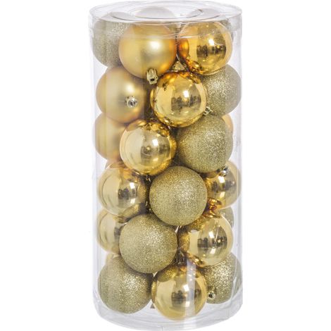 Set de 30 boules de Noël dorées brillant, mat, paillettes - 6cm (1/3)