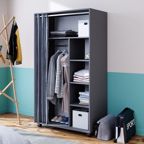 Kleiderschrank Doros, Grau, 100 x 168 cm mit Rollen, Vicco