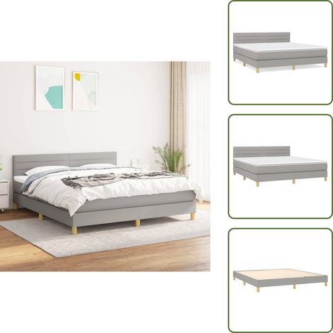 Sommier à lattes de lit avec matelas Gris clair 180x200cm Tissu - Lit Double - Lit Tapissier - Literie - Matelas À Ressorts Ensachés - Tête De Lit Ajustable (1/5)