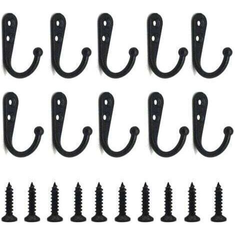 Lot de 20 crochets muraux noirs avec vis pour suspendre les clés de serviette de peignoir de poche pour gagner de la place (1/5)