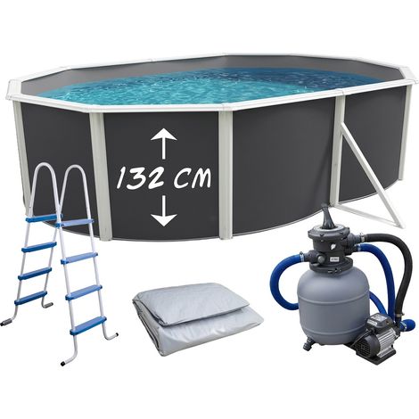 Piscine hors-sol acier TOI ANTHRACITE MAGNUM COMPACT ovale 550x366 H 132cm line gris