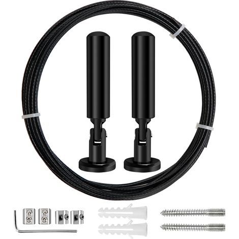5m Tringle à rideaux Kit, Câble en Acier pour Rideau, pour Rideau, corde à linge de balcon,Noir (1/4)
