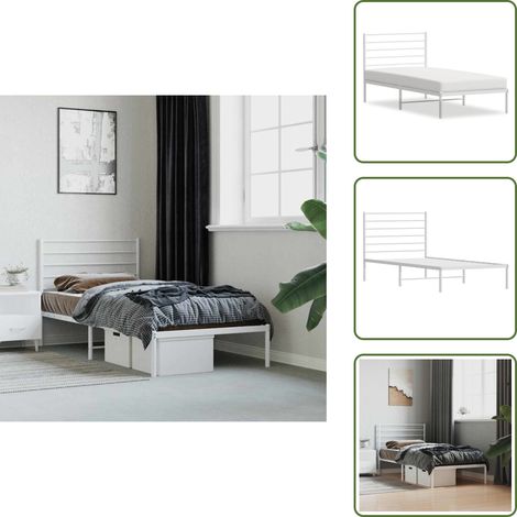 Cadre de lit métal sans matelas avec tête de lit blanc 80x200cm - Cadre De Lit - Lit Simple - Lit Metal - Lit Blanc - Meuble Chambre (1/5)