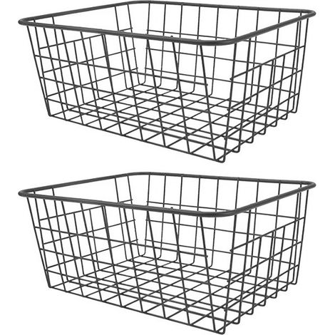 Panier de congélation, acier inoxydable, grande capacité, boîte de rangement en fer pour fruits, en-cas et boissons au réfrigérateur, 2 pièces, noir, sans doublure (1/5)