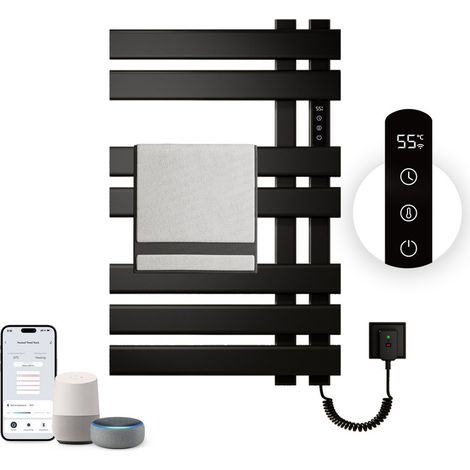 Sèche serviettes,450x720mm WIFI Porte serviettes électrique,235W Porte serviettes thermostatique intelligent noir,Avec interrupteur tactile et minuterie,Compatible Google Home et app contrôle (1/5)