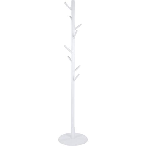 Porte-manteau en bois assemblé, arbre à manteaux et vestes, support vertical avec 8 crochets, blanc (1/5)