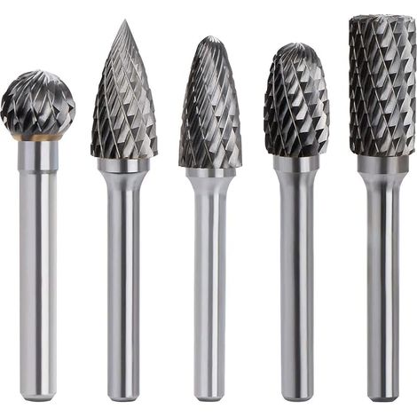 5 Pcs Fraises Double Coupe Rotatives Carbure de Tungstène Die Grinder Bit 6mm Tige Cylindrique de Gravure Rotatif Burres Pour Travail du Bois, Métal Polissage, Gravure, Perçage (1/5)