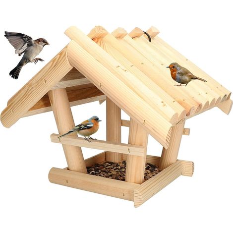 KOTARBAU Mangeoire pour oiseaux en bois naturel non peint à suspendre + doublure de 0,5 kg (1/5)