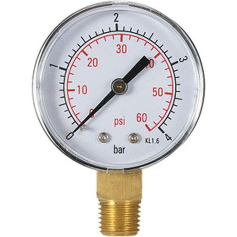 Water Pressure Gauge, Pool Pressure Gauge, 60 PSI, 1/4" NPT Bottom Connection, Inch Thread, Mechanical Scales, Water and Gas Pressure Gauge (4 Bar) (1/5)