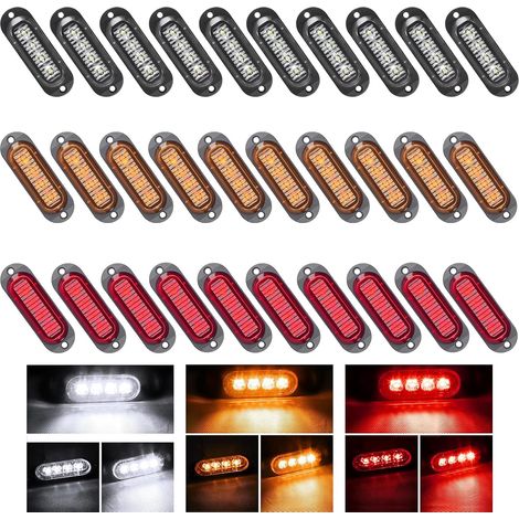30X 4 LED Feux Gabarit Remorque 12 / 24V Feux de Marquage Latéral Remorque Lampe 3000K LumièRe D’Avertissement Pour Camion Rv Caravane (Rouge+Jaune+Blanc) (1/5)