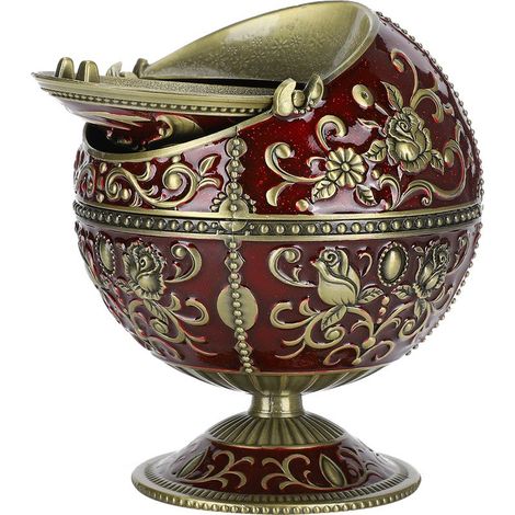 Vintage-Aschenbecher in Tellurform mit Drachenmotiv, aus Zinklegierung, winddichter Deckel, handgefertigte Wohndekoration (1/5)