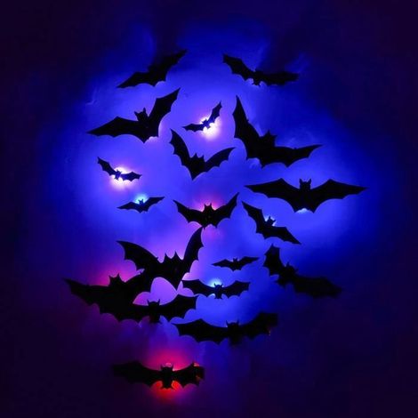 48pcs 3D Chauve-Souris LED, Décoration Chauve-Souris Veilleuse en PVC, Décoration Halloween murale pour P DECORATION DE FETE MURALE (1/4)