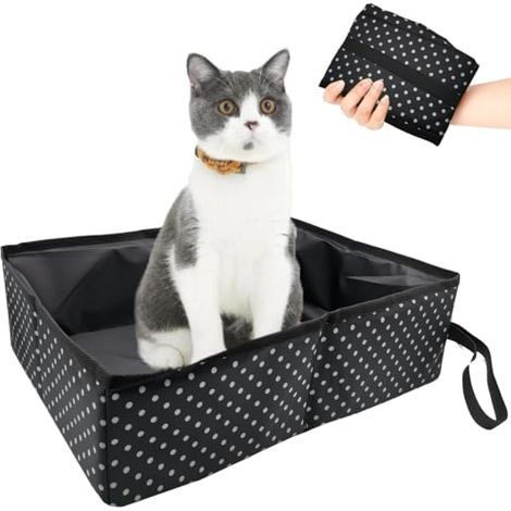 Bac à Litière pour Chat Pliable, Portable Litière de Voyage pour Chat, Boîte à Litière Pliable pour Chats, Imperméable, Nettoyer pour Domicile et Extérieures Camping, Noir, 40x30x13 cm (1/4)