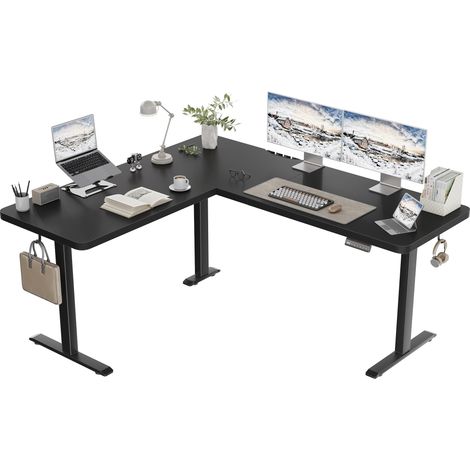 Bureau Assis Debout d'angle Électrique en L, 160x140cm, Noir (1/5)
